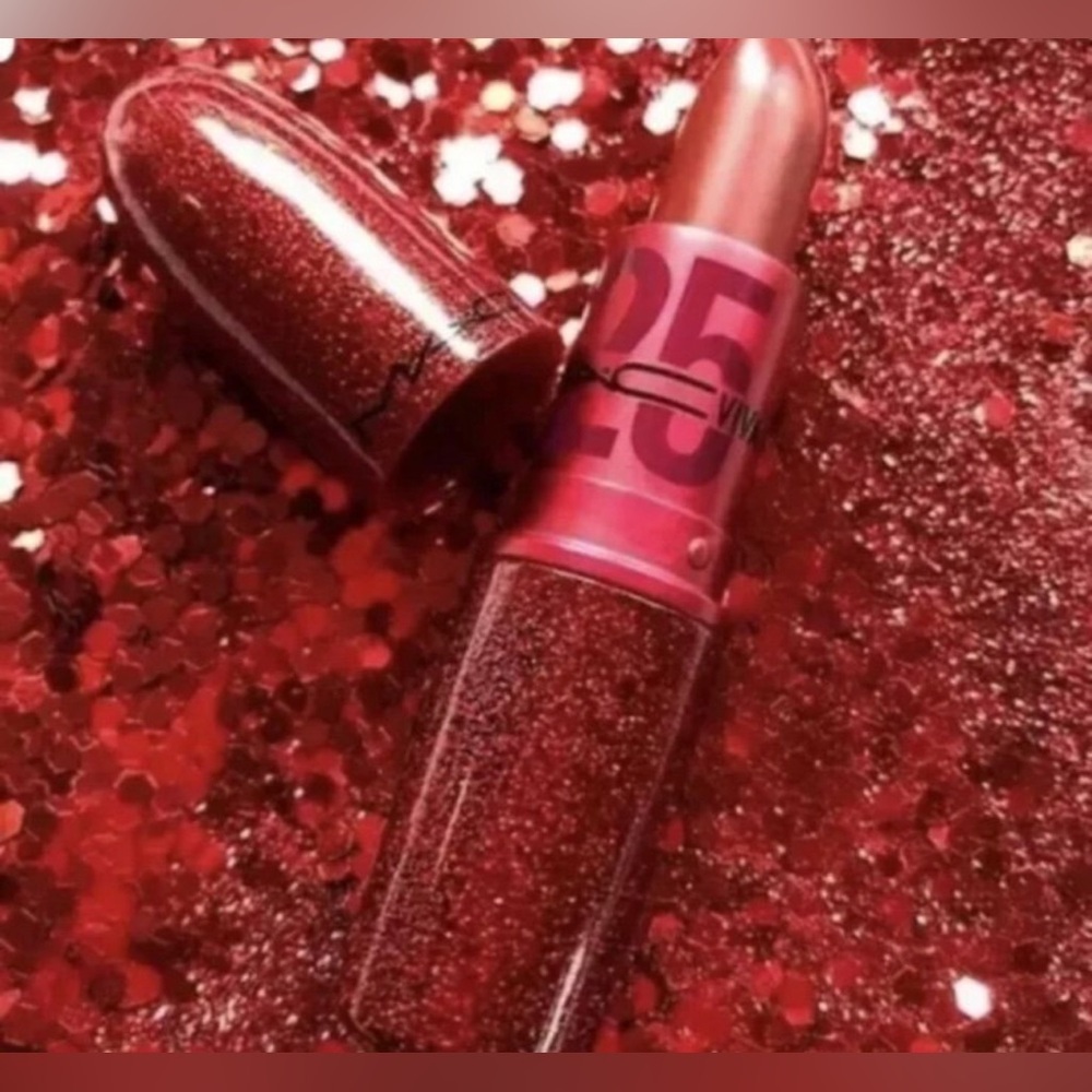 Mac Cosmetics Viva Glam 25th Anniversary Matte Lipstick Glitter Red Tube